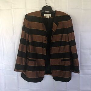 Jones New York Black and Brown Blazer with Shoulder Pads and Pockets - Size 16W